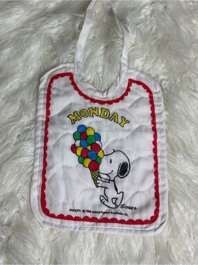 Vintage Snoopy 1958 Quilted “Monday” Baby Bib Peanuts Schulz
